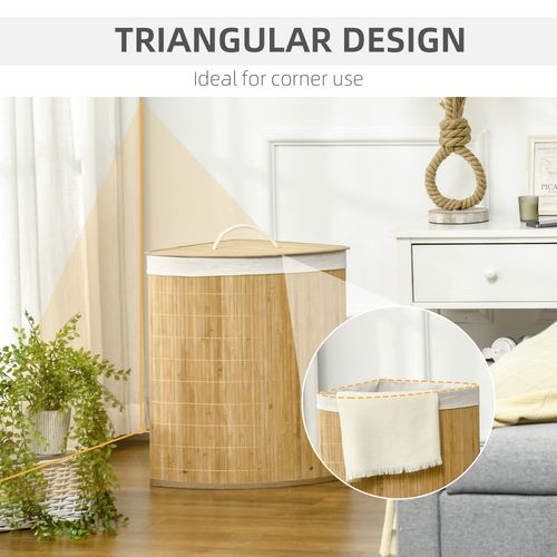 55L Bamboo Corner Laundry Hamper Basket