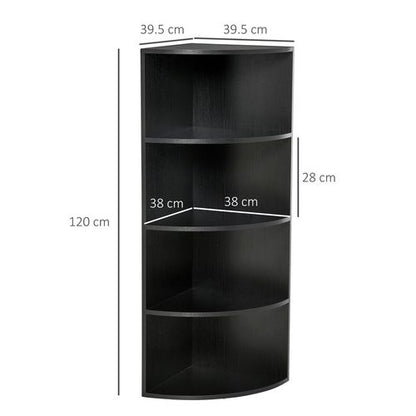 4 Tier Wood Corner Shelf Unit in Black