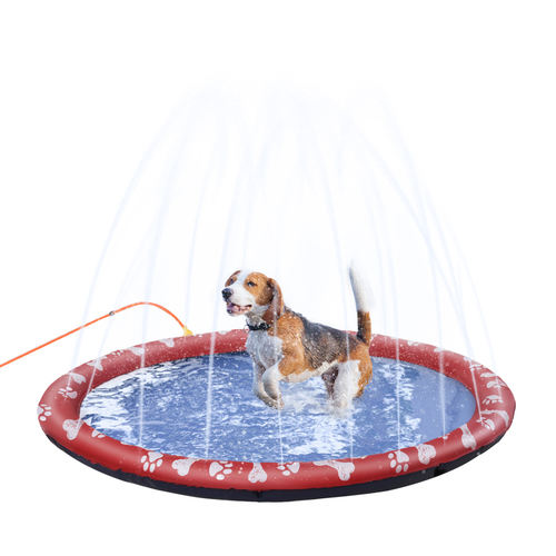 Splash Pad Sprinkler for Pets Dog Bath Pool Non-slip Outdoor Red - 150cm