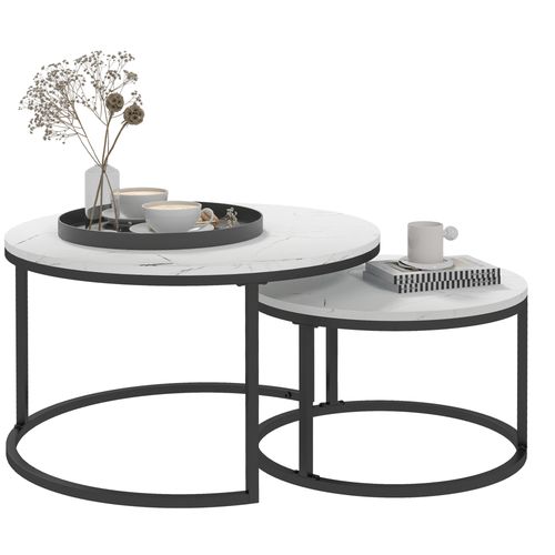 Set Of Two Stacking Coffee Tables Marble-Effect Top