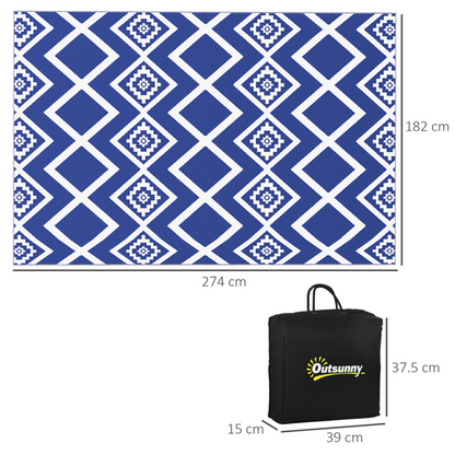 Reversible Waterproof Outdoor Rug with Carry Bag (182cm x 274cm) in Blue