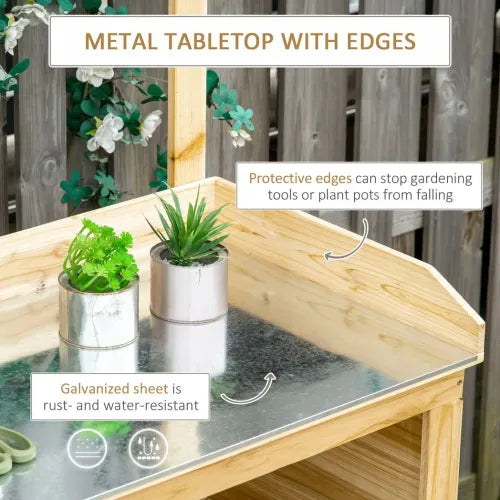 Garden Potting Bench Table Workstation with Galvanized Tabletop