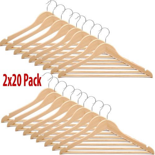 20 Pack Wooden Coat Hangers - 2 Pack