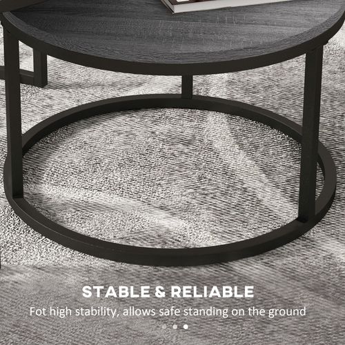 Stacking Coffee Table Set Steel Frame Wood Effect Top - 2 Pcs