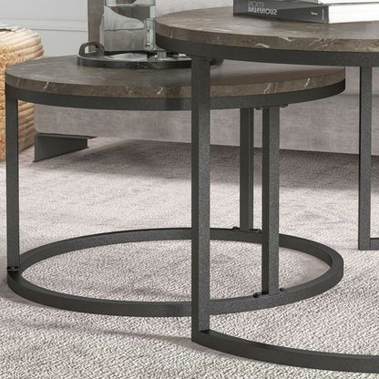 Stacking Coffee Table Set Steel Frame Marble - Effect Top - 2 Pcs