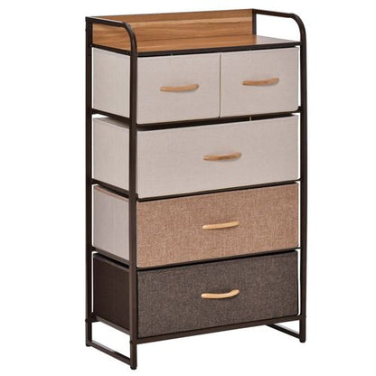 Dresser Tower With 5 Linen Fabric Drawers Steel Frame