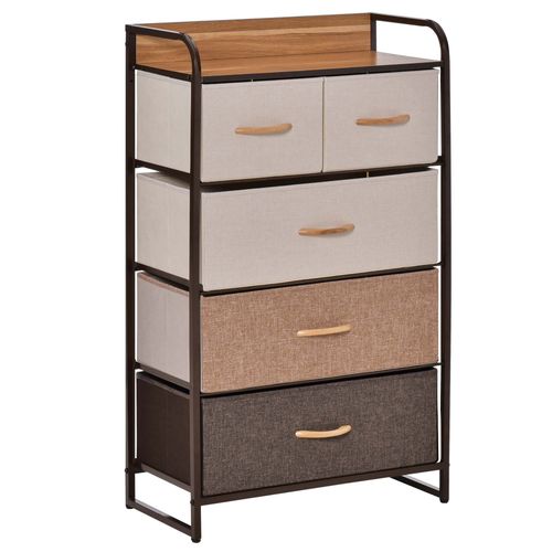 Dresser Tower With 5 Linen Fabric Drawers Steel Frame