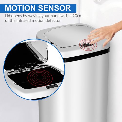 50L Motion Sensor ABS Rubbish Bin Silver/Black