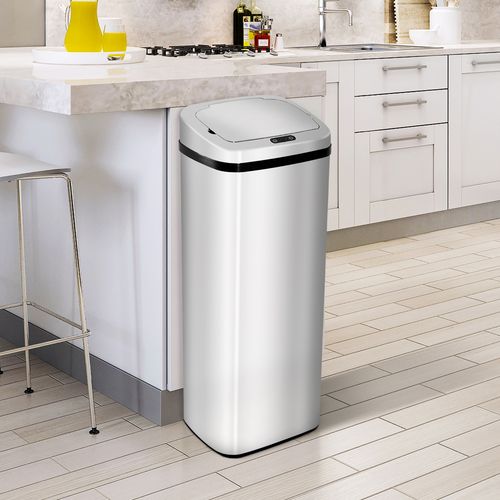50L Motion Sensor ABS Rubbish Bin Silver/Black