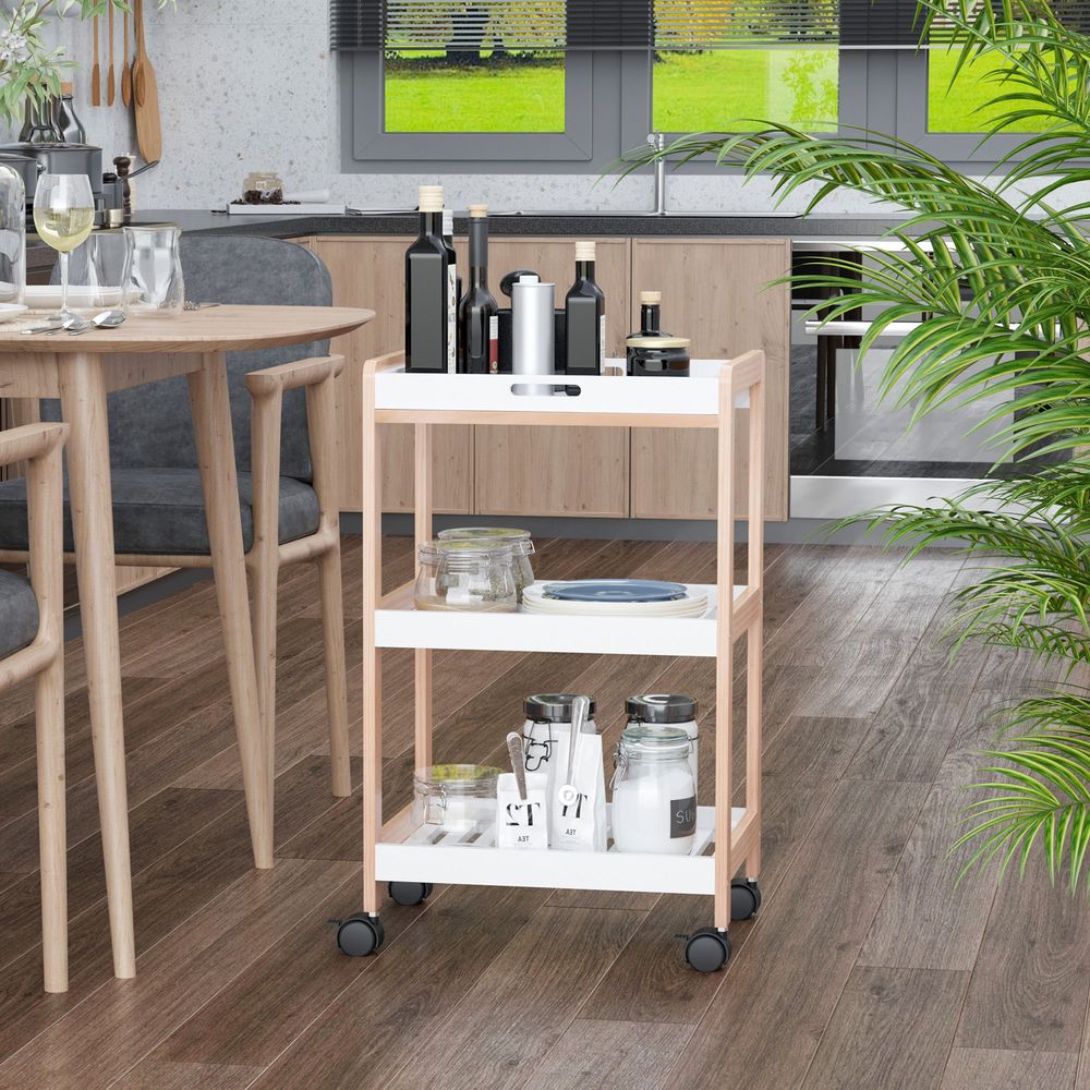 Kitchen Trolley 3 Tier Bamboo/MDF 74.5H cm