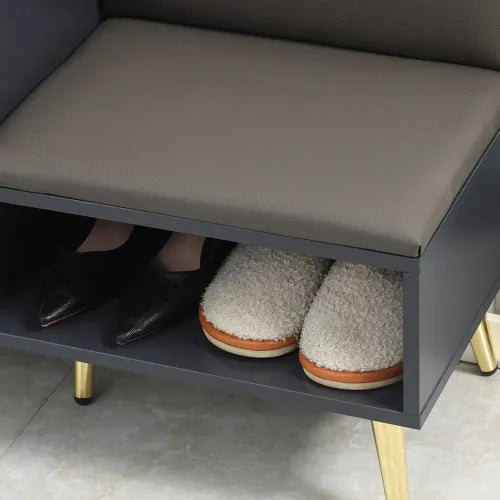 Shoe Bench with Storage Cabinet & Seating Cushion in Grey