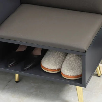 Shoe Bench with Storage Cabinet & Seating Cushion in Grey