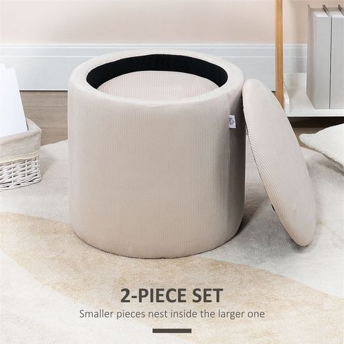 Cream / White Fabric Storage Ottomans with Removable Lids - Set of 2