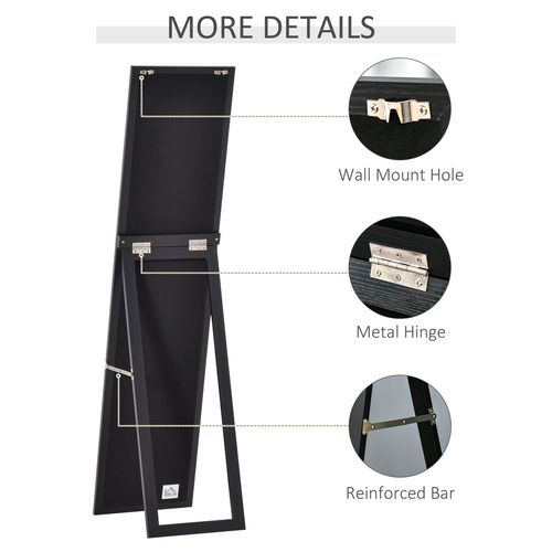 Full Length Mirror, Floor Standing or Wall-Mounted Long Mirror in Black