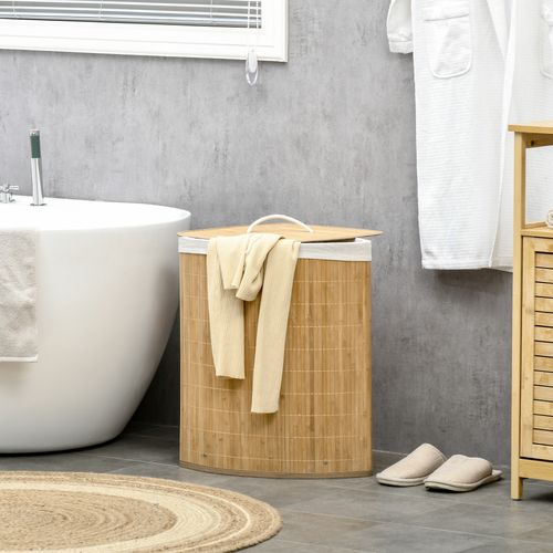 55L Bamboo Corner Laundry Hamper Basket