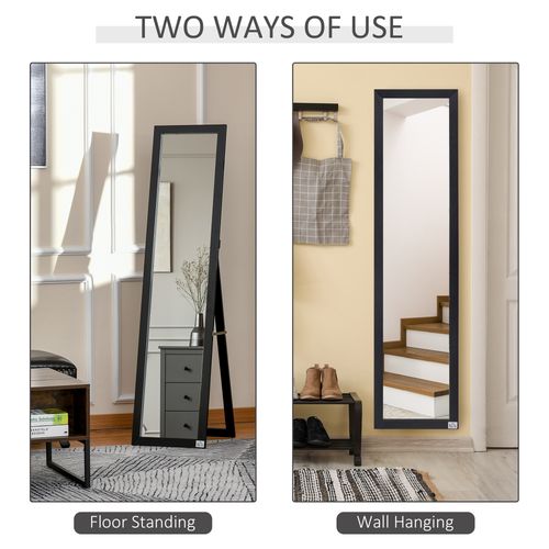 Full Length Mirror, Floor Standing or Wall-Mounted Long Mirror in Black