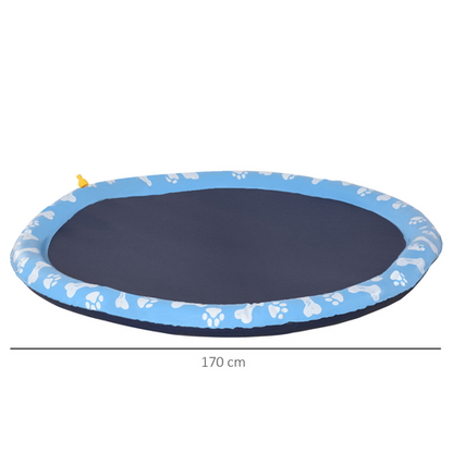 Splash Pad Sprinkler for Pets Dog Bath Pool Non-Slip Outdoor Blue - 170cm