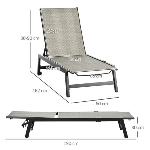 Outdoor Rattan Sun Loungers. 5-Position Backrest & Wheels, Black