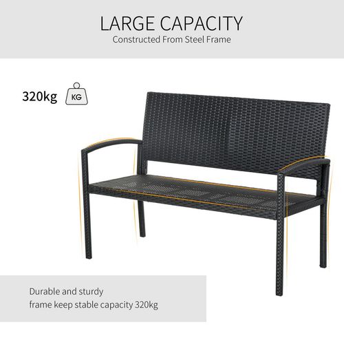 Patio Rattan 2 Seater Garden Bench Love Seater in Black