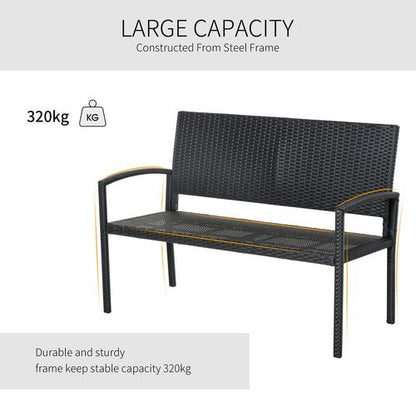 Patio Rattan 2 Seater Garden Bench Love Seater in Black
