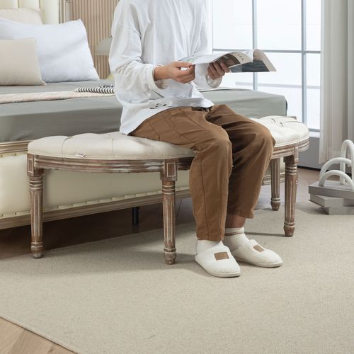 Half-Circle End Bench Ottoman Footstool Seat Cream