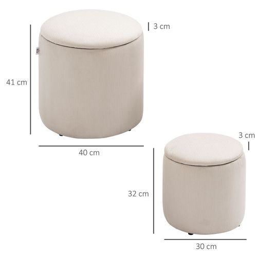 Cream / White Fabric Storage Ottomans with Removable Lids - Set of 2