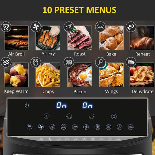 Oil Free Dual Air Fryer 10-in-1 8L with Sync Cook & Sync Finish Timer 2400W