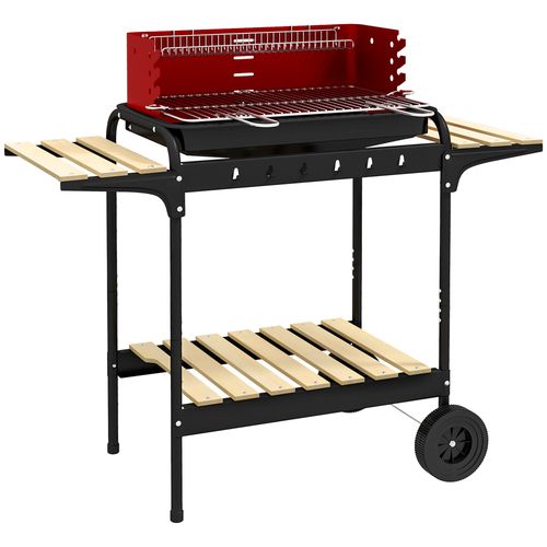 Charcoal Barbecue BBQ Grill Trolley With 5-level Grill Height Ash Catcher