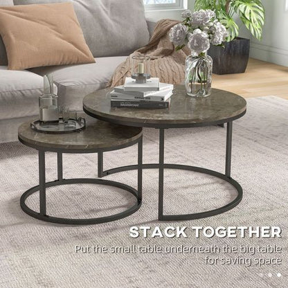 Stacking Coffee Table Set Steel Frame Marble - Effect Top - 2 Pcs