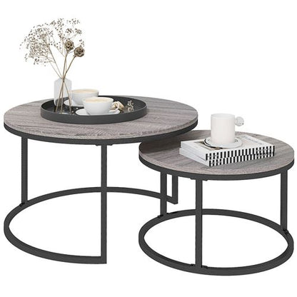 Stacking Coffee Table Set Steel Frame Wood Effect Top - 2 Pcs