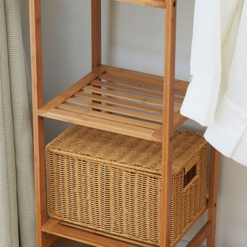 Bamboo Clothes Rail Garment Rack with 6 Tier Storage Shelf Hanging Rod