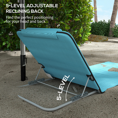 Outdoor Beach Mat Steel Reclining Chair Set in Light Blue - 2 Pieces