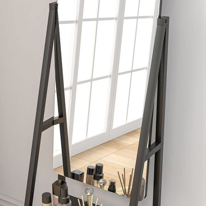 Portable Full Length Mirror Adjustable Full Body Mirror with 2 Shelves