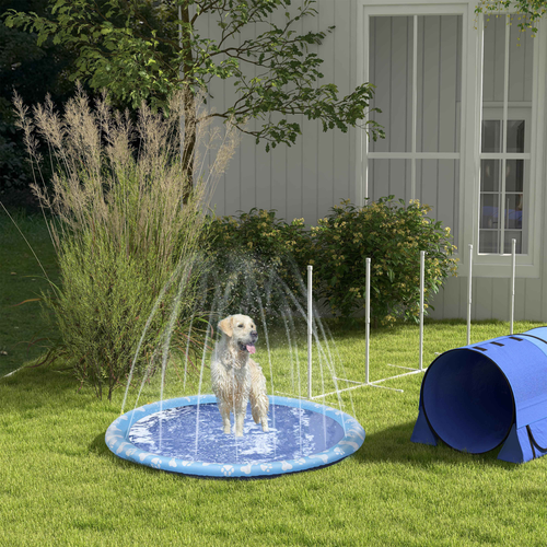 Splash Pad Sprinkler for Pets Dog Bath Pool Non-Slip Outdoor Blue - 170cm