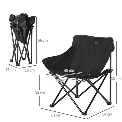Folding Camping Chair with Carrying Bag and Storage Pocket in Black