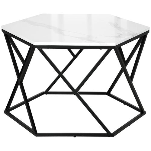 Coffee Table Cocktail Table  High Gloss Marble Top Steel Frame White