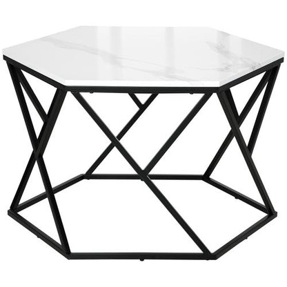 Coffee Table Cocktail Table  High Gloss Marble Top Steel Frame White