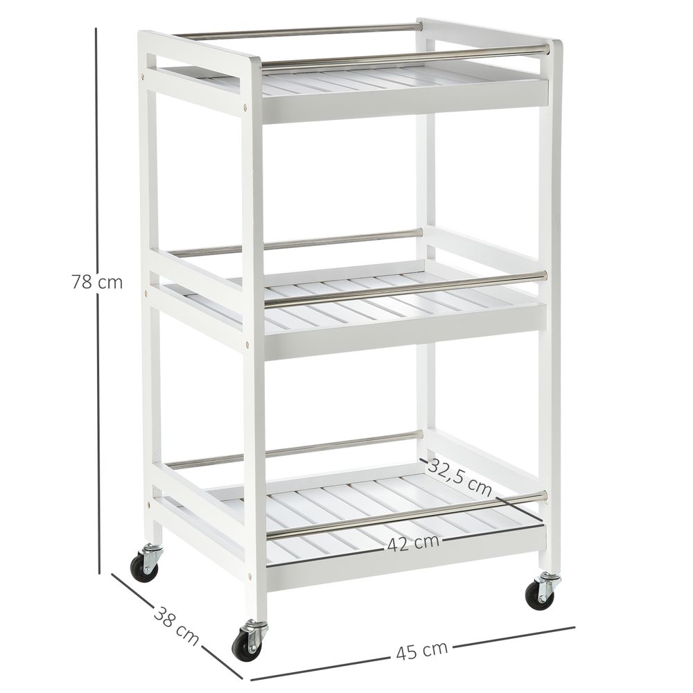 Pine Wood 3Tier Kitchen Trolley White