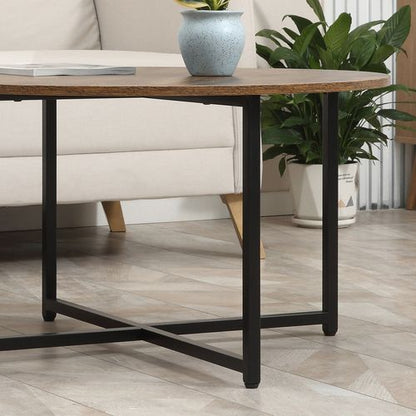 Round Coffee Table with Metal Frame Side Accent Brown - 2 Pcs