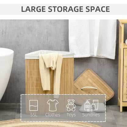55L Bamboo Corner Laundry Hamper Basket