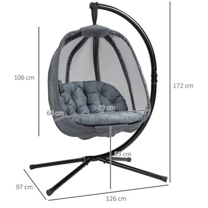 Folding Hanging Egg Chair with Cushion and Stand Grey