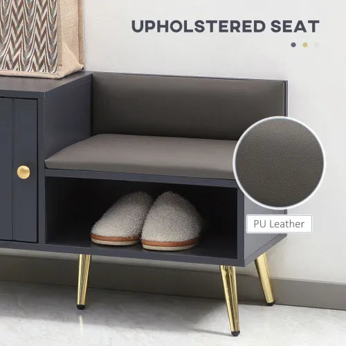 Shoe Bench with Storage Cabinet & Seating Cushion in Grey