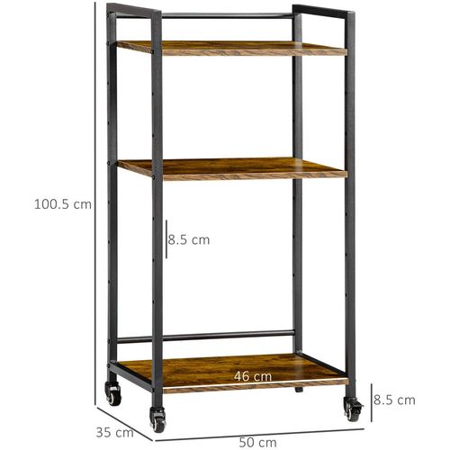 3-Tier Printer Stand, Utility Cart, Rolling Trolley with Adjustable Shelves