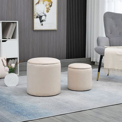 Cream / White Fabric Storage Ottomans with Removable Lids - Set of 2