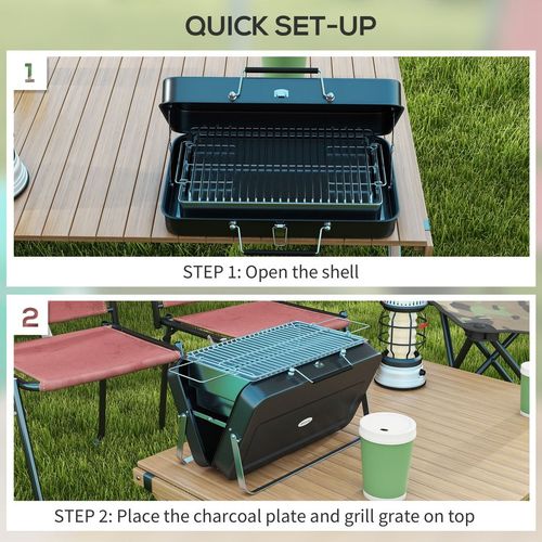 Portable BBQ Grill with Suitcase Design in Black
