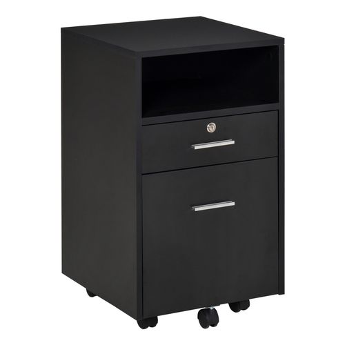 Mobile File Cabinet Lockable Documents Storage with 5 Wheels in Black