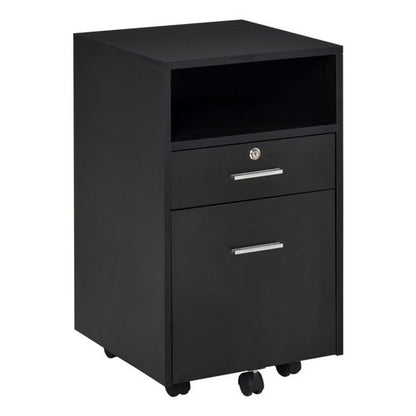 Mobile File Cabinet Lockable Documents Storage with 5 Wheels in Black