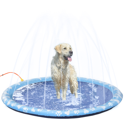 Splash Pad Sprinkler for Pets Dog Bath Pool Non-Slip Outdoor Blue - 170cm