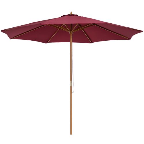 3m Wooden Garden Parasol, Sun Shade in Wine Red