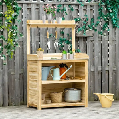 Garden Potting Bench Table Workstation with Galvanized Tabletop
